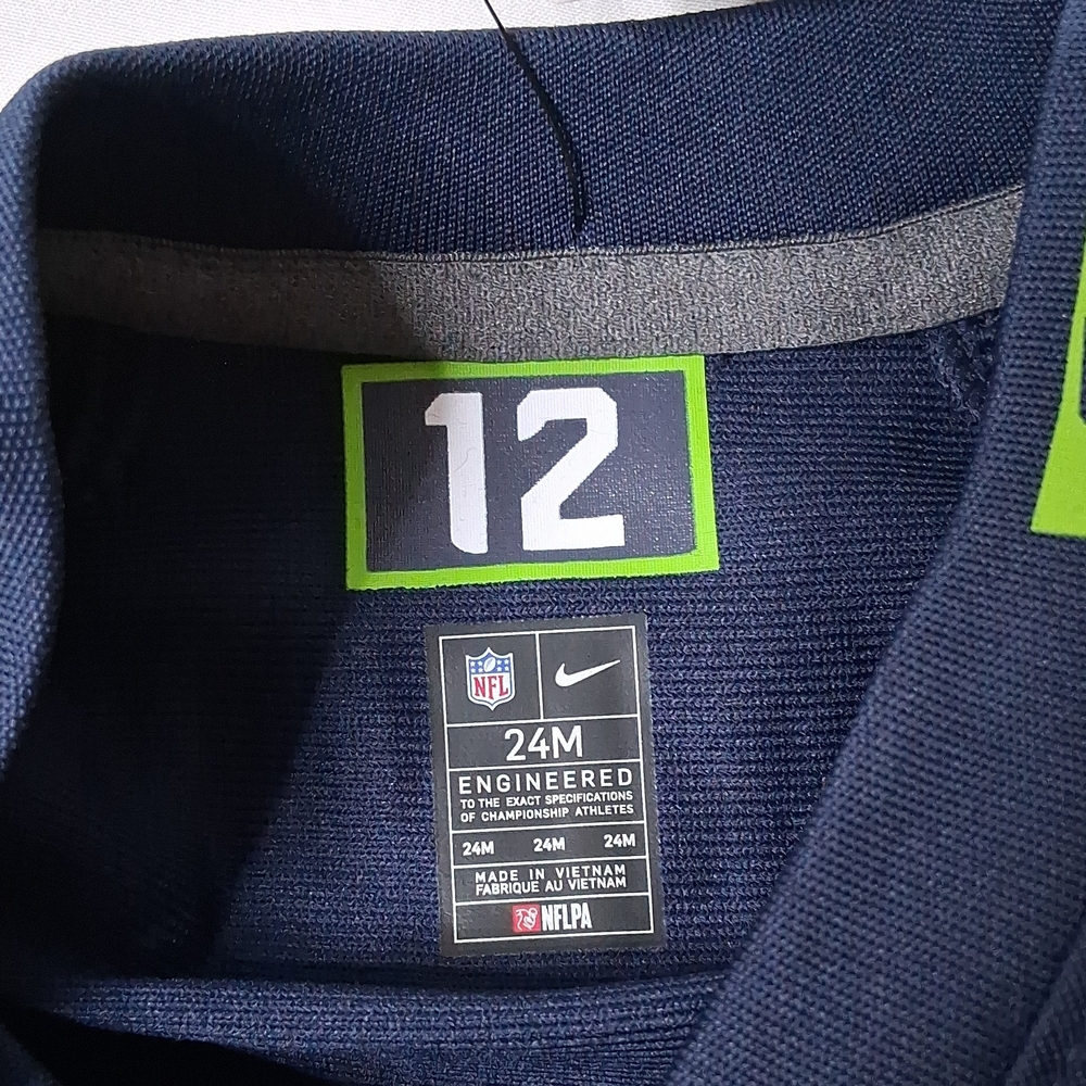 Nike Kids Navy and Neon Green Seattle Seahawks #14 Metcalf Football Jersey - Picture 3 of 4